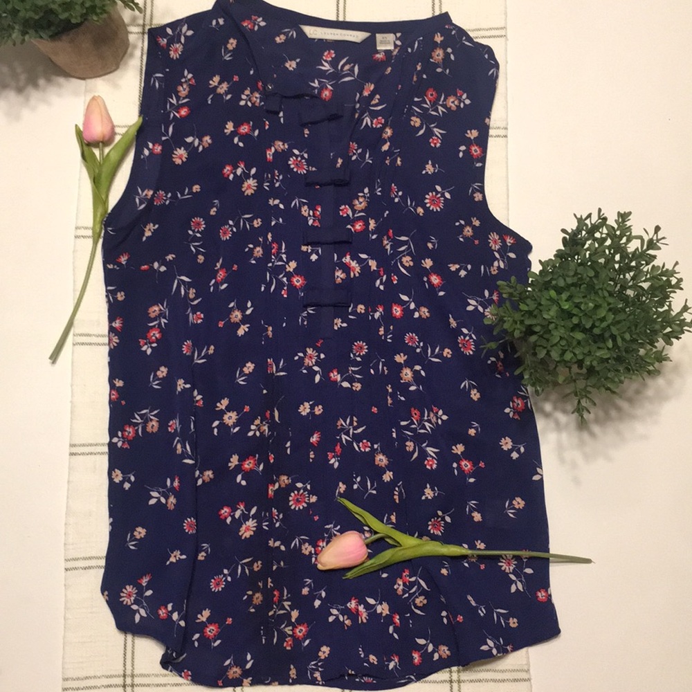 Blue and Pink floral sleeveless blouse